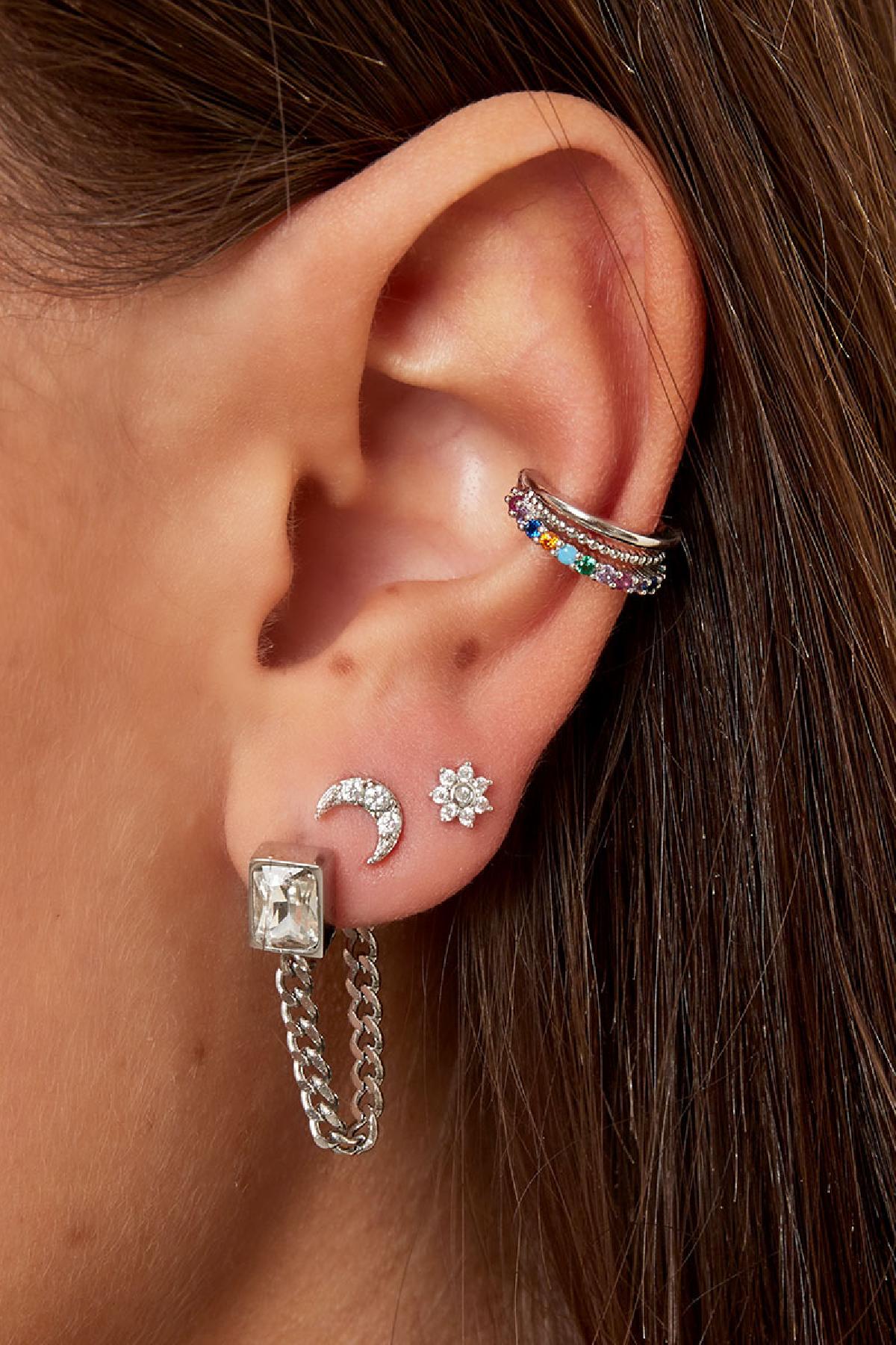 Ear cuff with colorful zircon stones Silver Color Copper