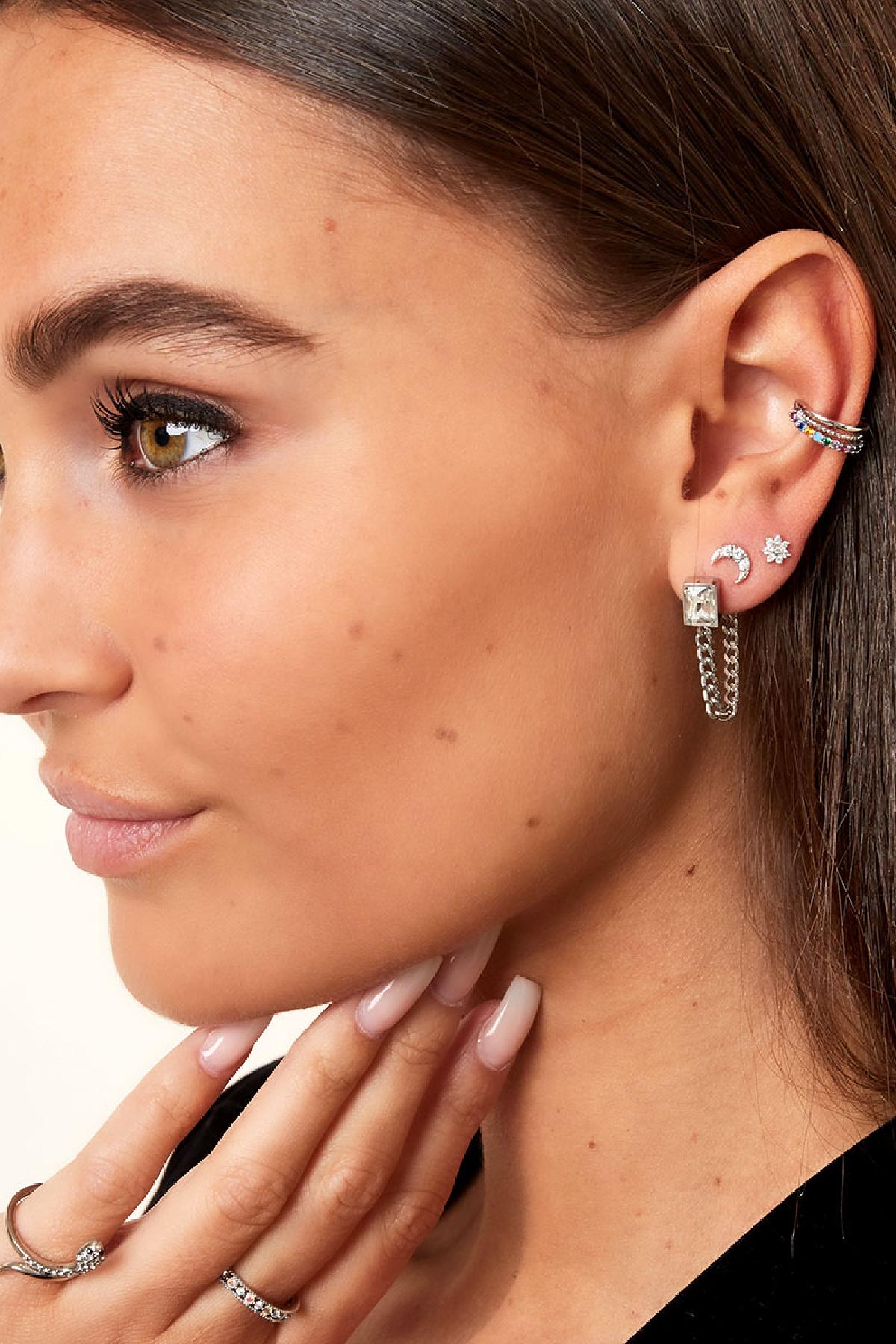 Ear cuff with colorful zircon stones Silver Color Copper