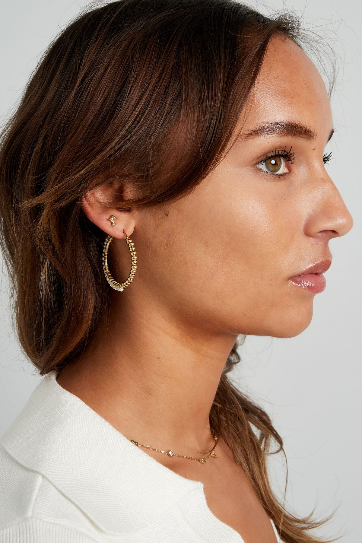 Stainless Steel Large Circle Pearl Bead Earrings - Silver Color color