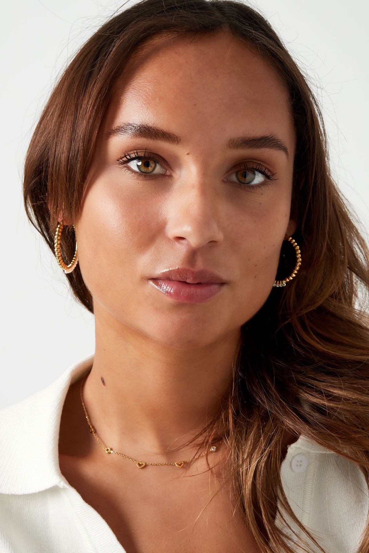 Stainless Steel Large Circle Pearl Bead Earrings - Silver Color color