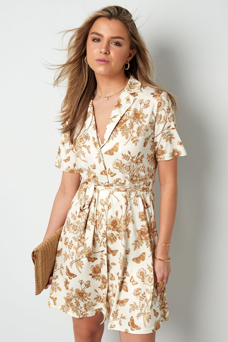 Flower dress with bow - beige 
