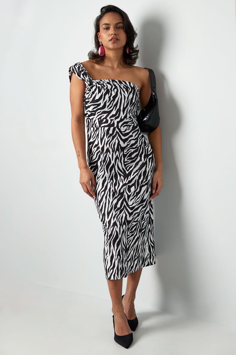 One shoulder zebra dress - black
