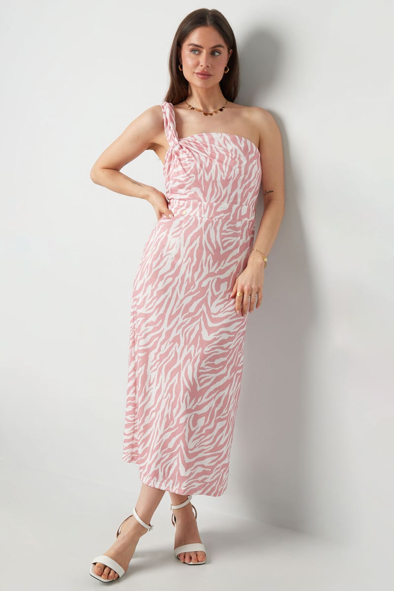 One shoulder zebra dress - black