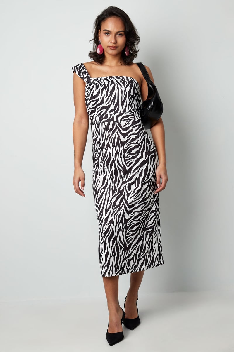 One shoulder zebra dress - black