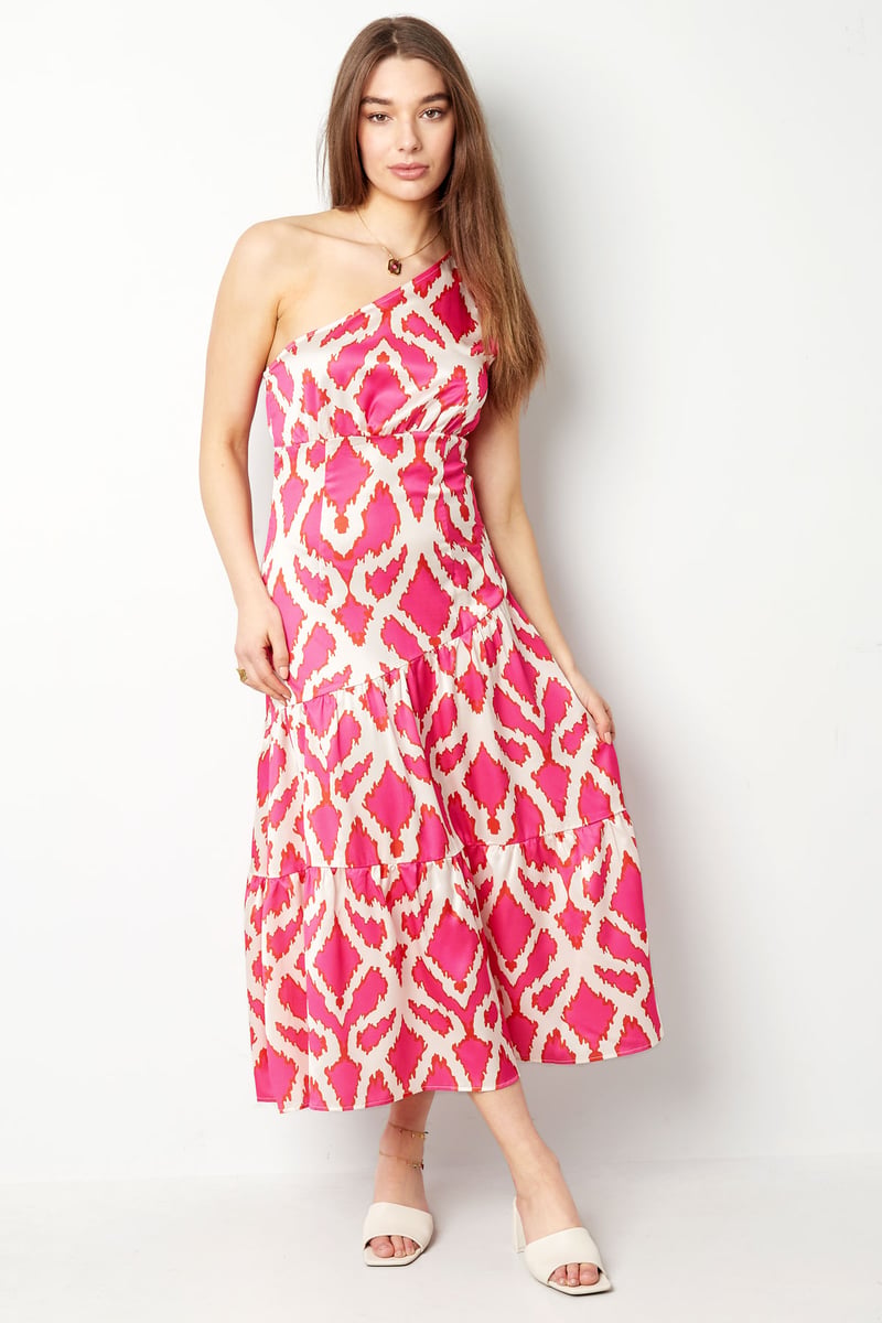 One-shoulder dress tropical bliss - fuchsia