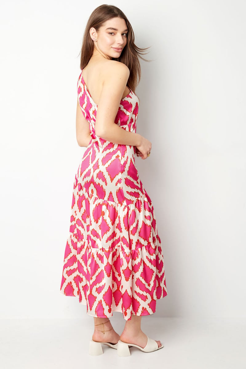 One-shoulder dress tropical bliss - fuchsia