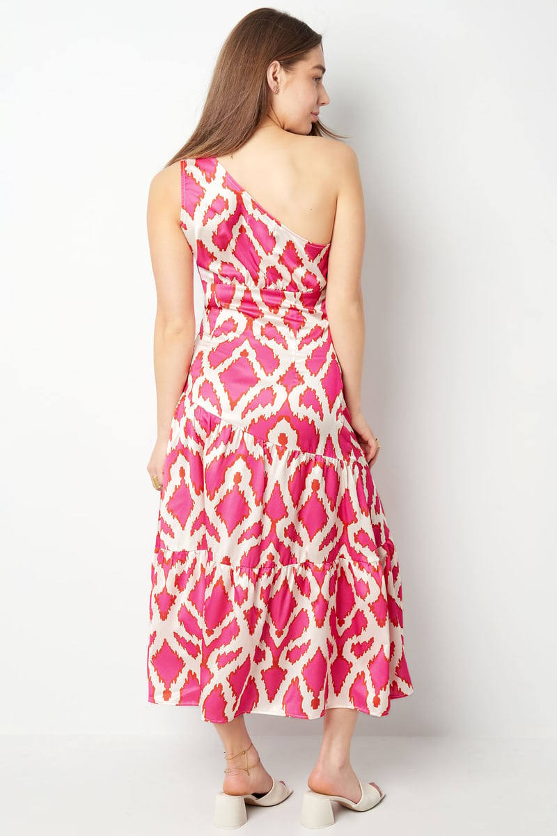 One-shoulder dress tropical bliss - fuchsia
