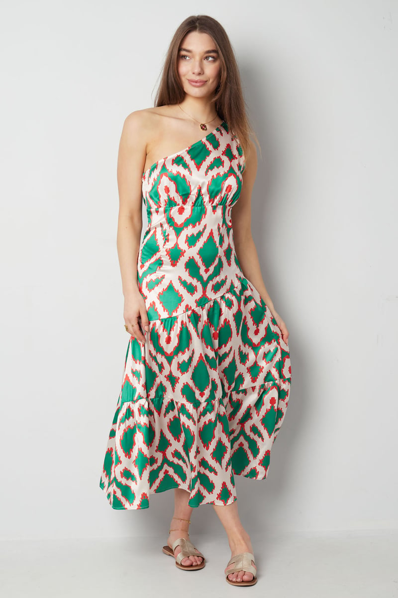 One-shoulder dress tropical bliss - fuchsia