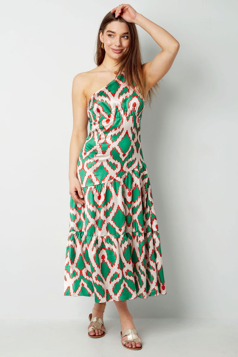 One-shoulder dress tropical bliss - fuchsia