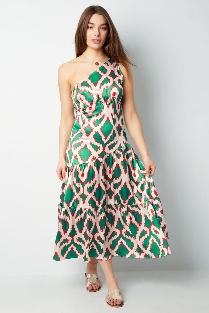 One-shoulder dress tropical bliss - fuchsia