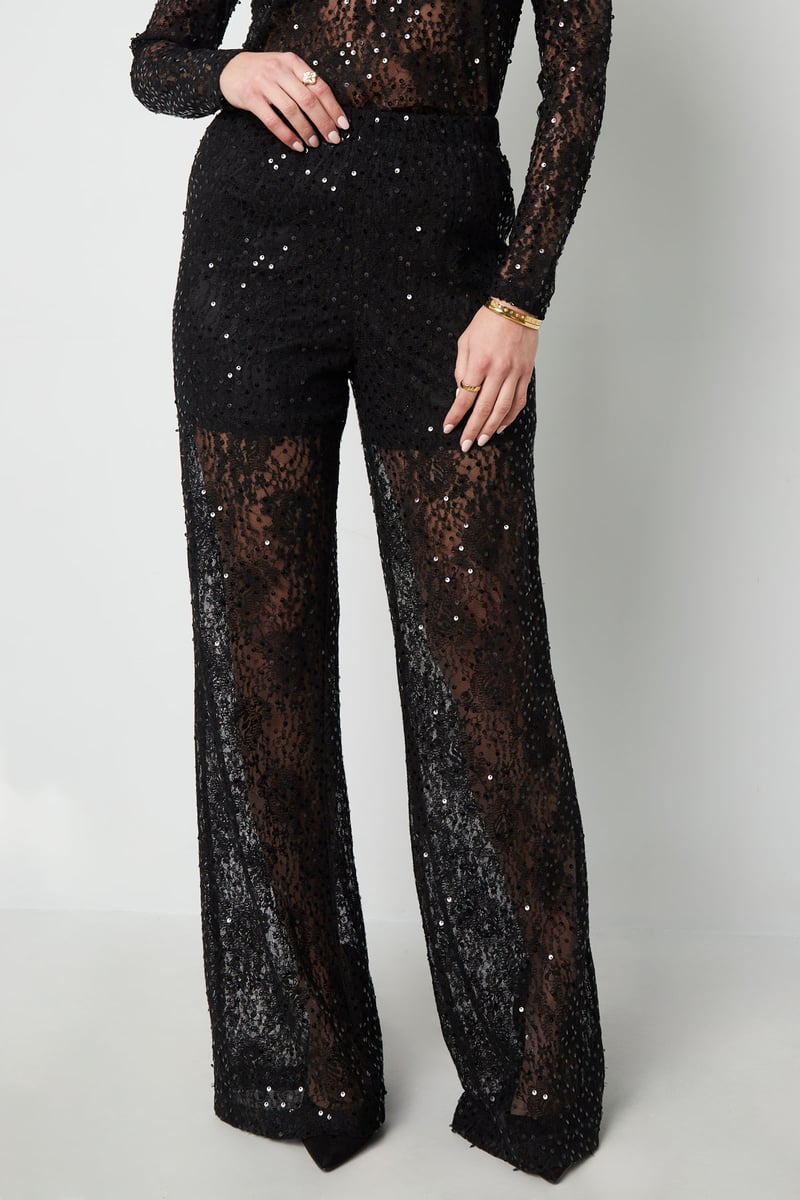 Lace pants with glitter - black