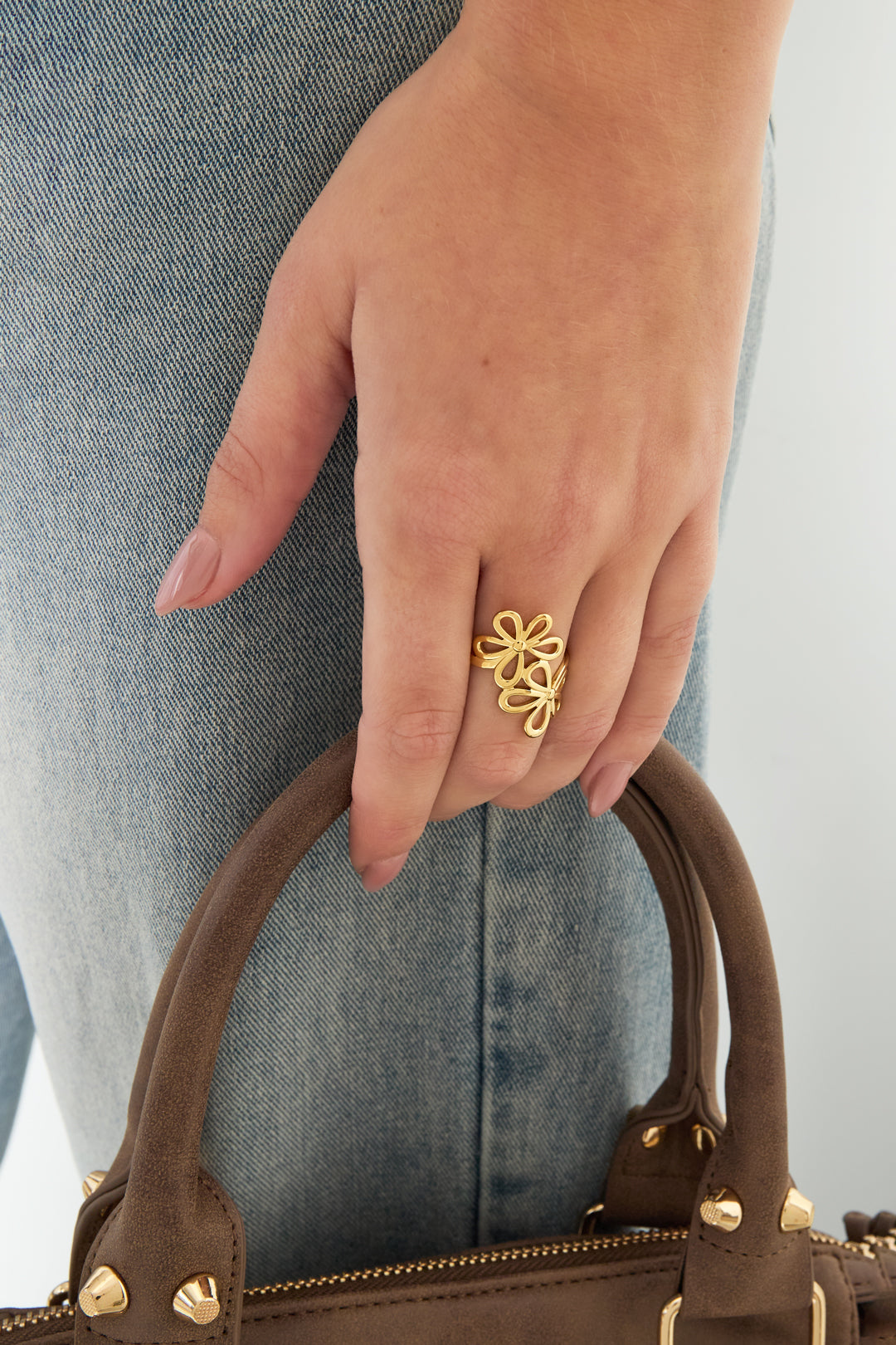 Stainless Steel Flower Statement Ring