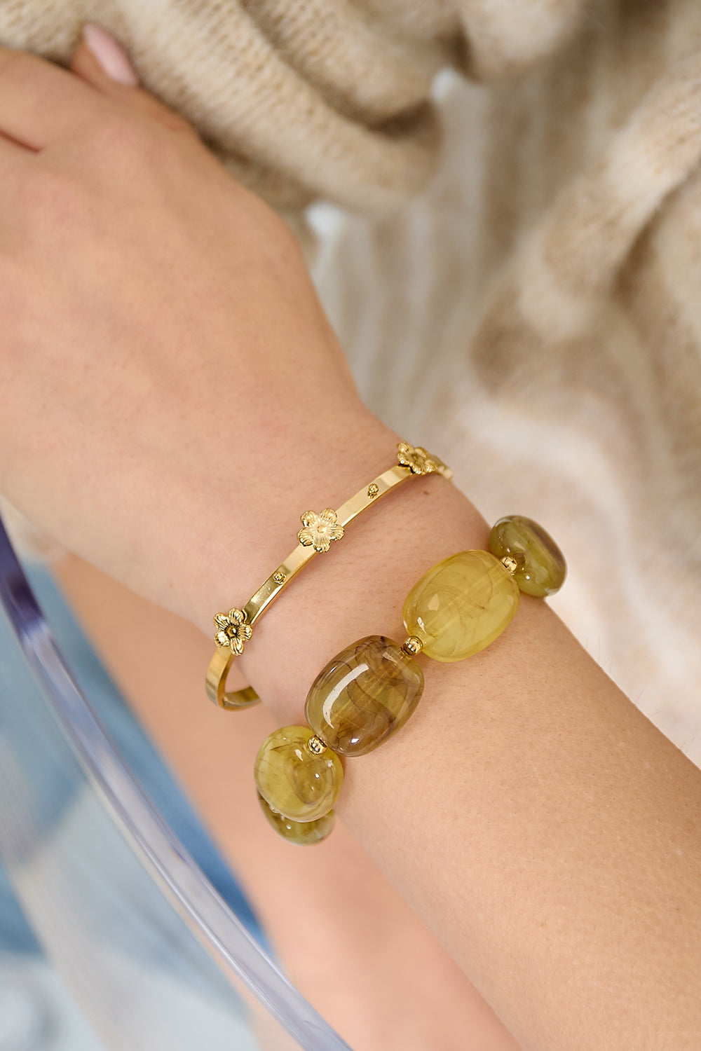 Stainless Steel Flower Bangle