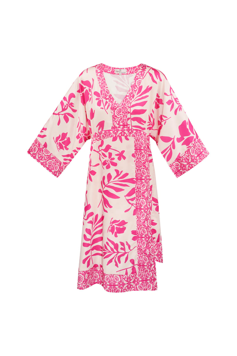 Midi dress with floral print - fuchsia