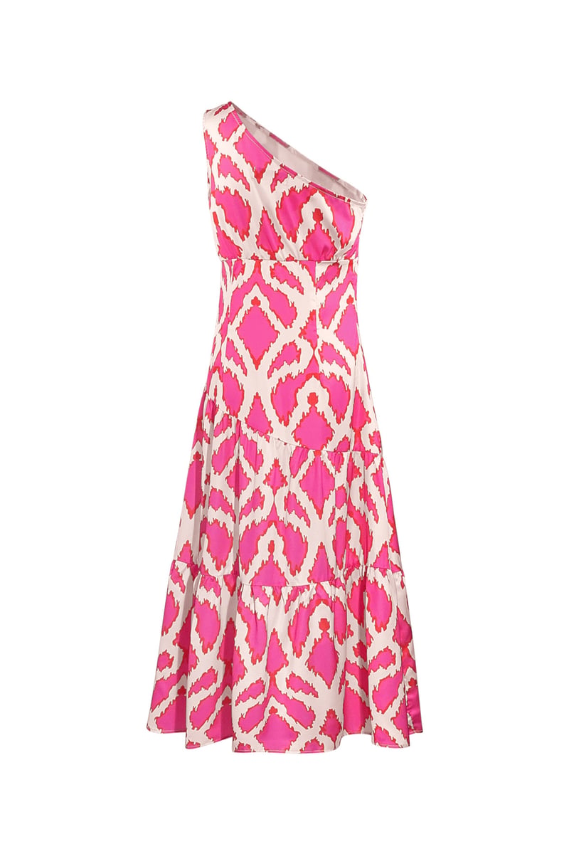 One-shoulder dress tropical bliss - fuchsia
