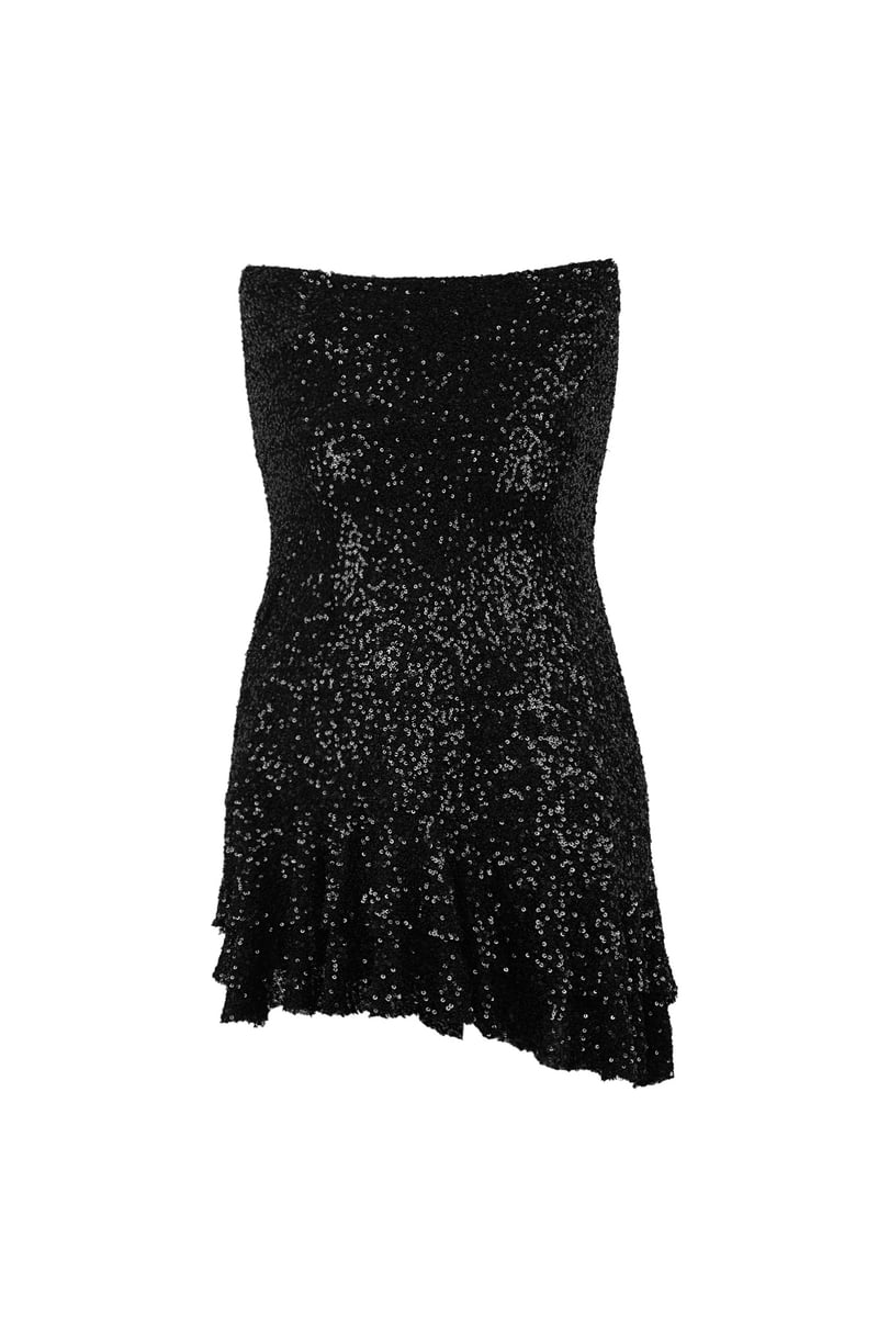 Glitter dress with bow strapless - black