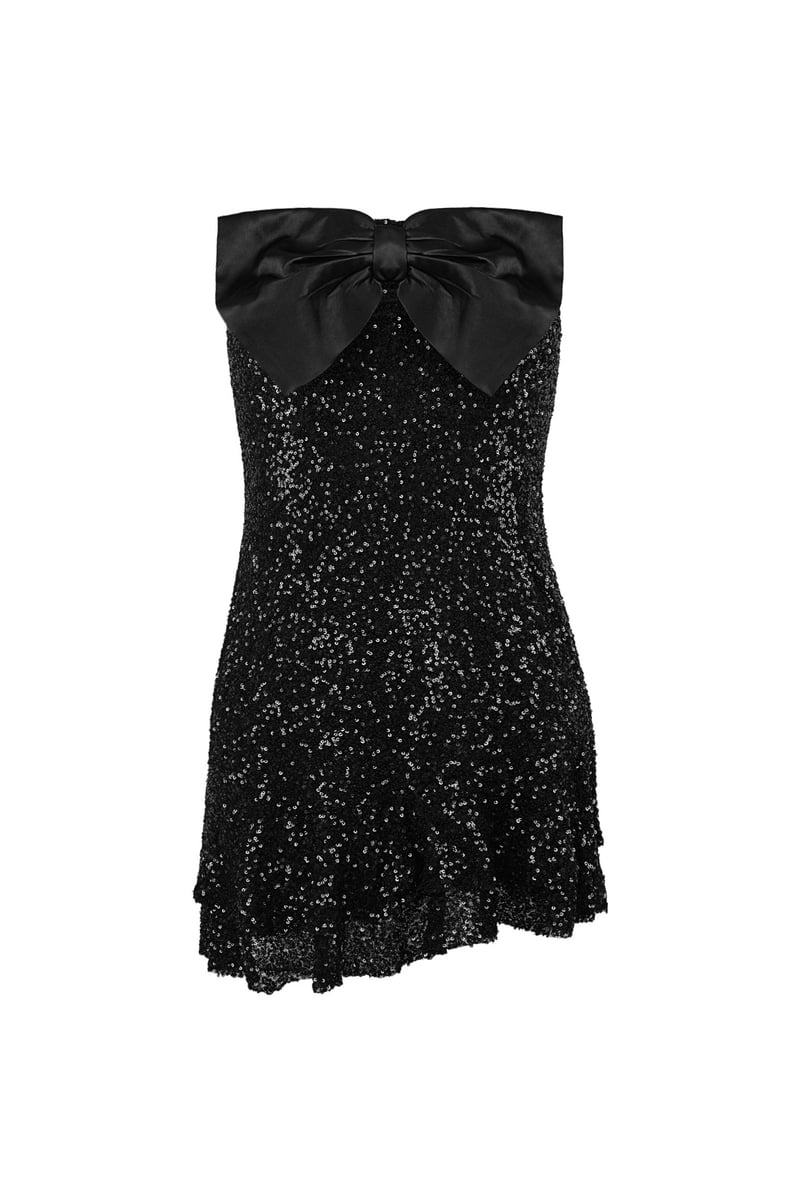 Glitter dress with bow strapless - black
