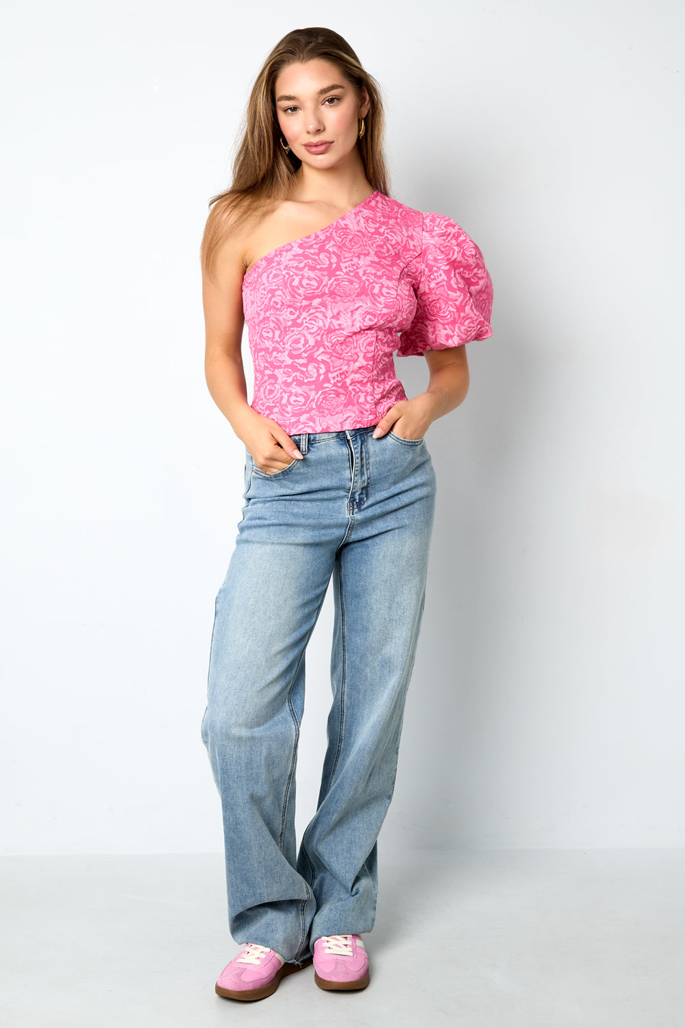 One-Shoulder Floral Print Top