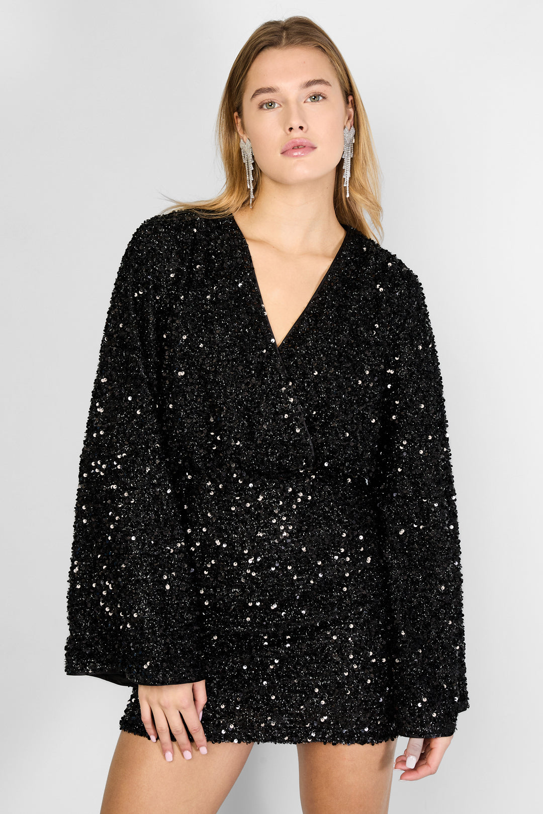 Woven Polyester Fiber Women's Mini Dress Elegant Sequins Fall/Winter