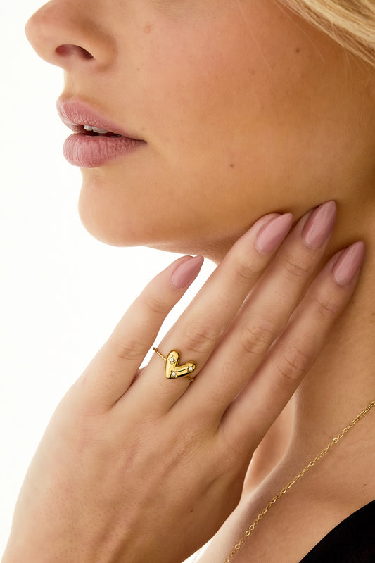 Stainless Steel Casual Heart Statement Ring